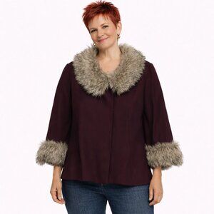 XXI Forever 21 Medium Dark Purple Faux Fur Around Neckline & Cuffs Wool Jacket